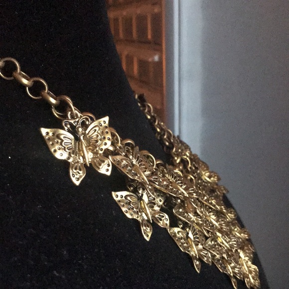Gold-Tone Butterfly Bib Statement Necklace - Picture 3 of 4